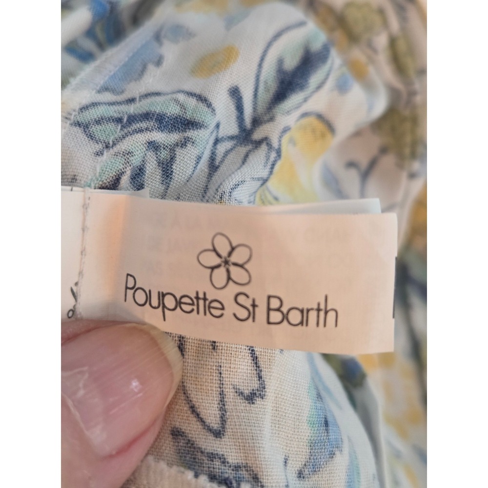 Poupette St Barth Joe Wrap Maxi Dress M Blue Yellow Sunflower Ruffle Resortwear - Picture 12 of 12